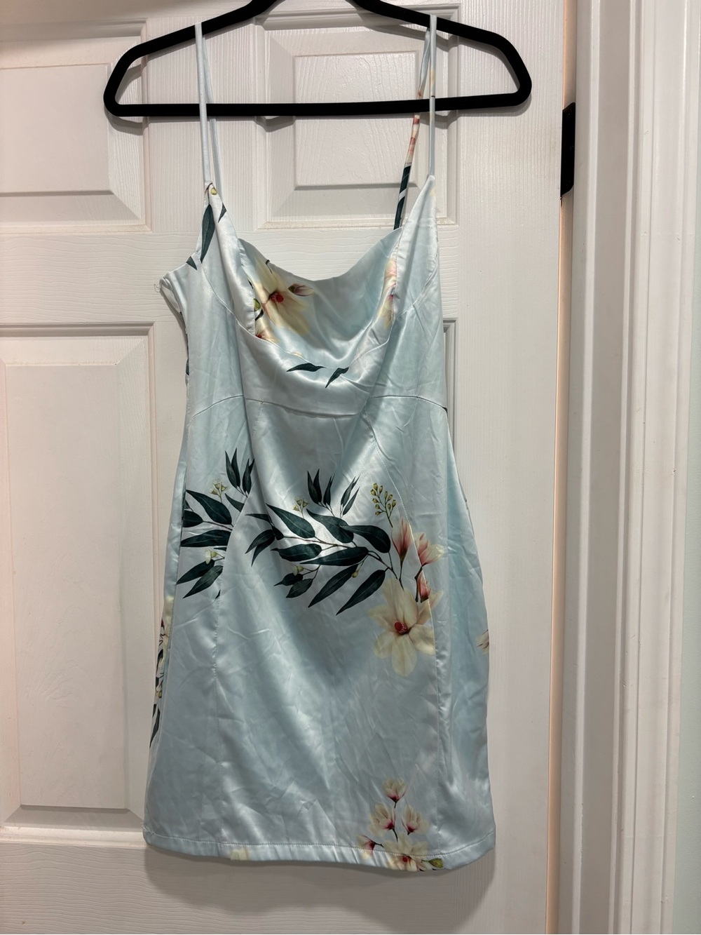Light Blue Floral Satin Mini Dress